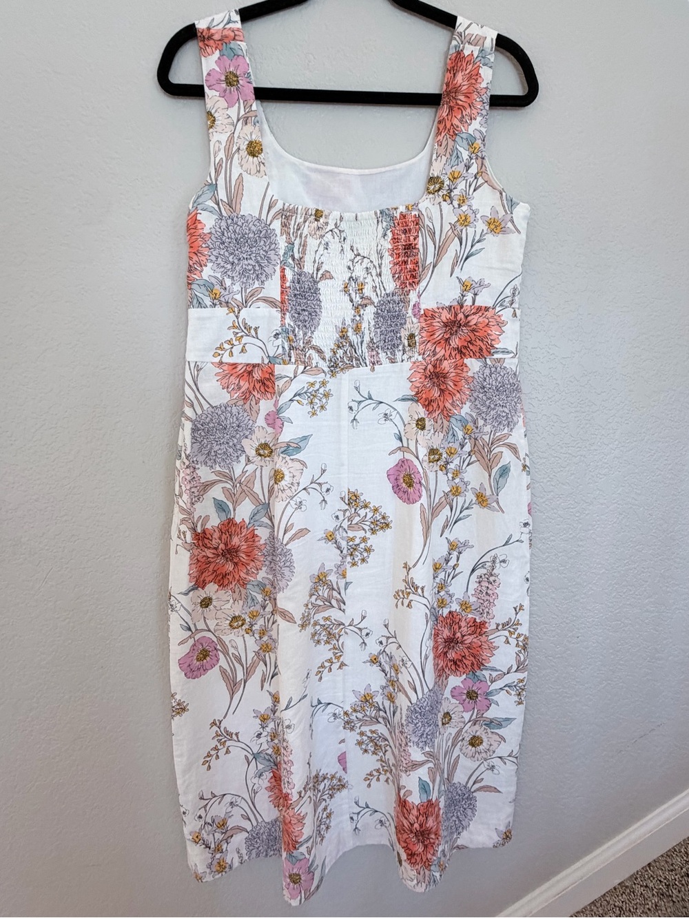 Ann Taylor Floral Linen Blend Smocked Midi Dress | Size 8P - Picture 5 of 8